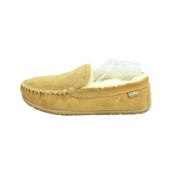 LL Bean Brown Suede Wicked Good Shearling Lined Venetian Slippers Size 11 M - Picture 1 of 8